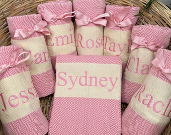 Personalized Turkish Cotton Beach Towel, Embroidered Name, Wedding Favor
