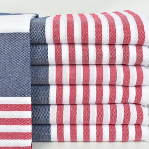 Custom Beach Towel, Personalized Gift for him, Navy Blue-Red Towel, Striped Towel, 40x71 Inches Beach Towel Bulk, Gift Towel,