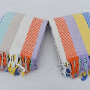 Rainbow Turkish Blanket, Cotton Blanket, Sofa Cover, Turkish Bedspread, 79"x89" Turkish Throws, Herringbone Bedspread, Blanket B-104