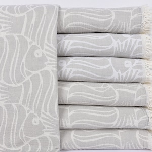Turkish Bath Towel, Turkish Beach Towel, Fish Peshtemal, Patterned Peshtemal, Animal Towel, Print Towel, 34x69 Inches Turkish Towel for Bath