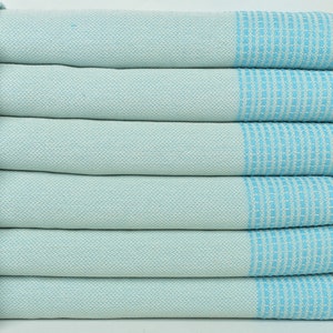 Turkish Blanket, Bedcover, Turquoise Throw, Striped Blanket, 91x95 Inches Bohemian Bedspread, Curtain Blanket, Bedding Blanket,