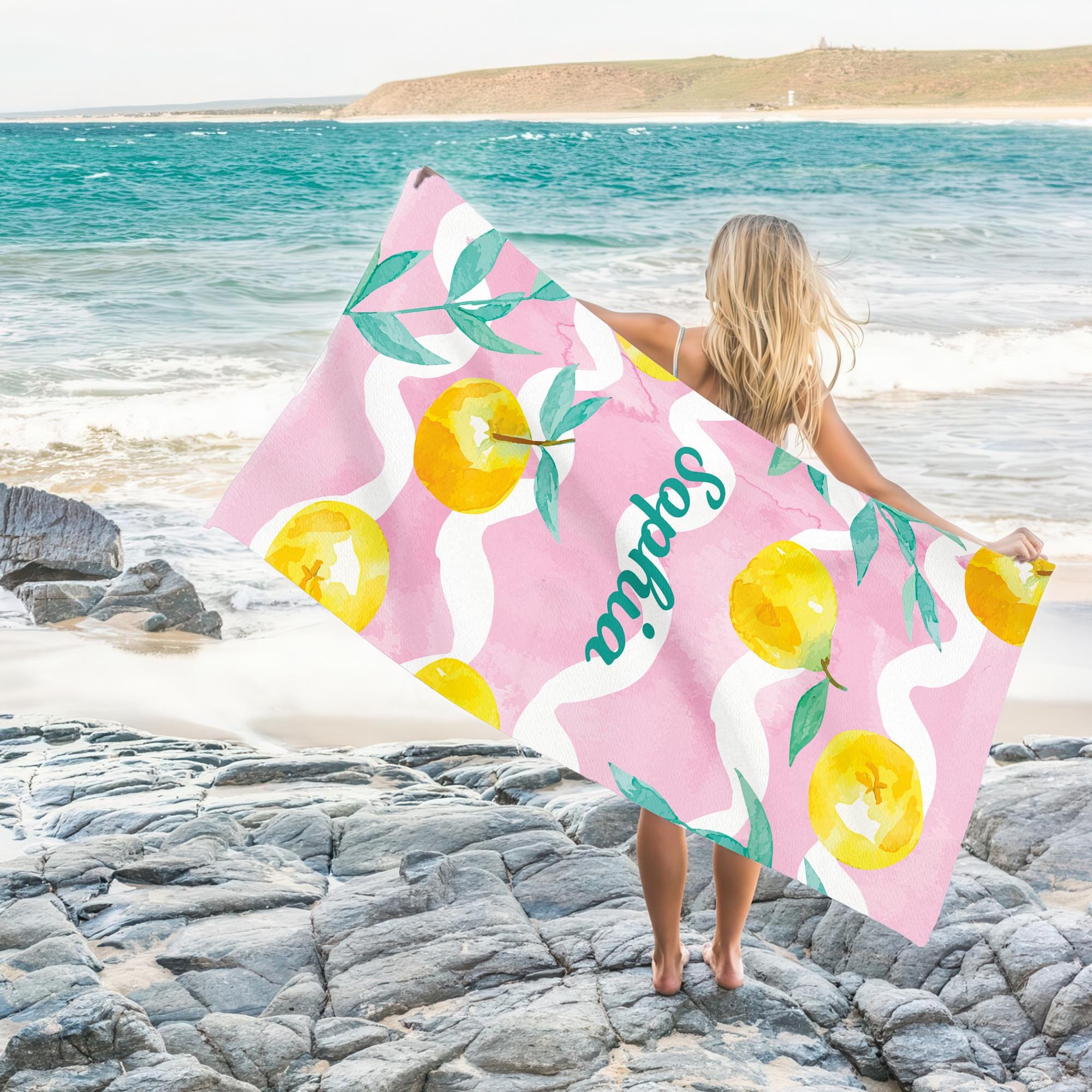Personalized Towel, Bachelorette Favor,lemon Design Towel, Beach