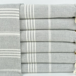 Turkish Beach Towel Personalized, Wedding Favors for Guests, Dark Gray Towel, Striped Towel, 40x67 Inches Customized Towels,