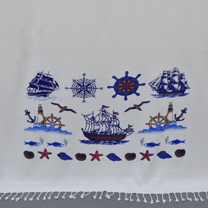 Cotton Towel, Beach Towel, Wedding Gift Towel, Turkish Towel, Peshtemal Towel, Ship Patterned Towel, 40x70 inches Towel, T-07