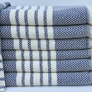 Organic Cotton Towel, Turkish Hand Towel, Face Towel, Kitchen Decor Towel, Navy Blue Towel, Chevron Design Towel, 16&quot;x37&quot; Hand Towel, X-202