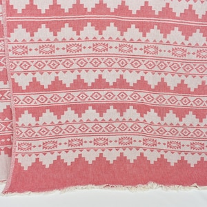 Turkish Bedspread, Bedcover, Red Blanket, Kilim Blanket, 79x91 Inches Cotton Throw Blanket For Couch, Decorative Blanket, Yoga Blanket,