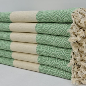 Peshtemal Towel, Turkish Towel, Beach Towel, Wedding Gift Towel, Cotton Towel, Light Green Towel, Diamond Design Towel, 36&quot;x70&quot; Towel, T-03