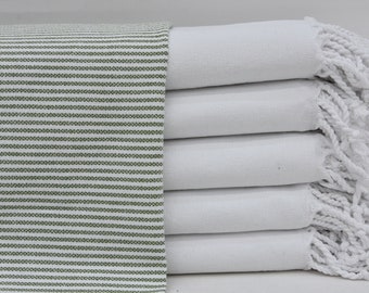 Turkish Hand Towel, Gift Hand Towel, Guest Towel, Organic Cotton Towel, Khaki Green Towel, Striped Hand Towel, 20"x40" Hand Towel, I-203