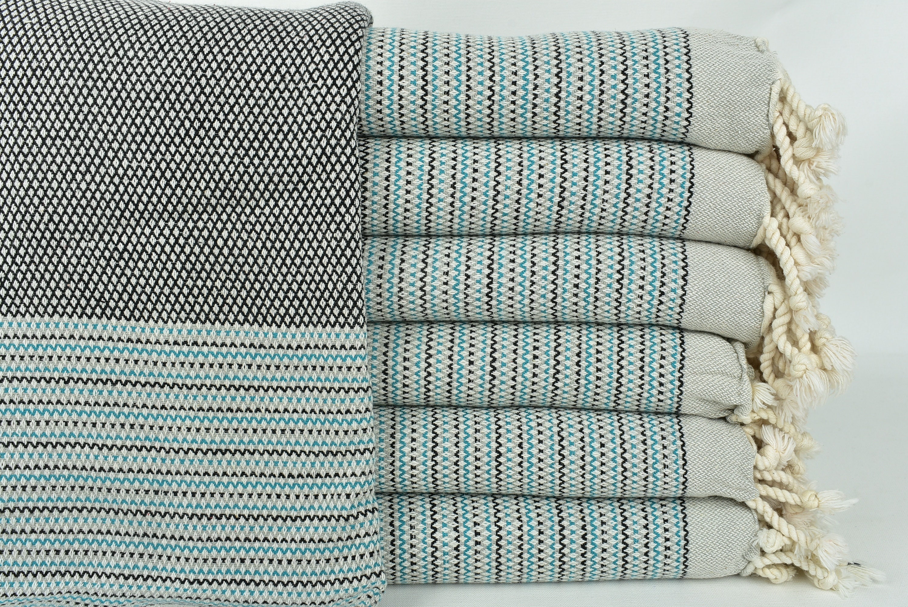 Personalized Gift for her, Personalized Turkish Towel, Black-Turquoise Towel, Striped Towel, 40x63 Inches Personalized Bridesmaid Gift,