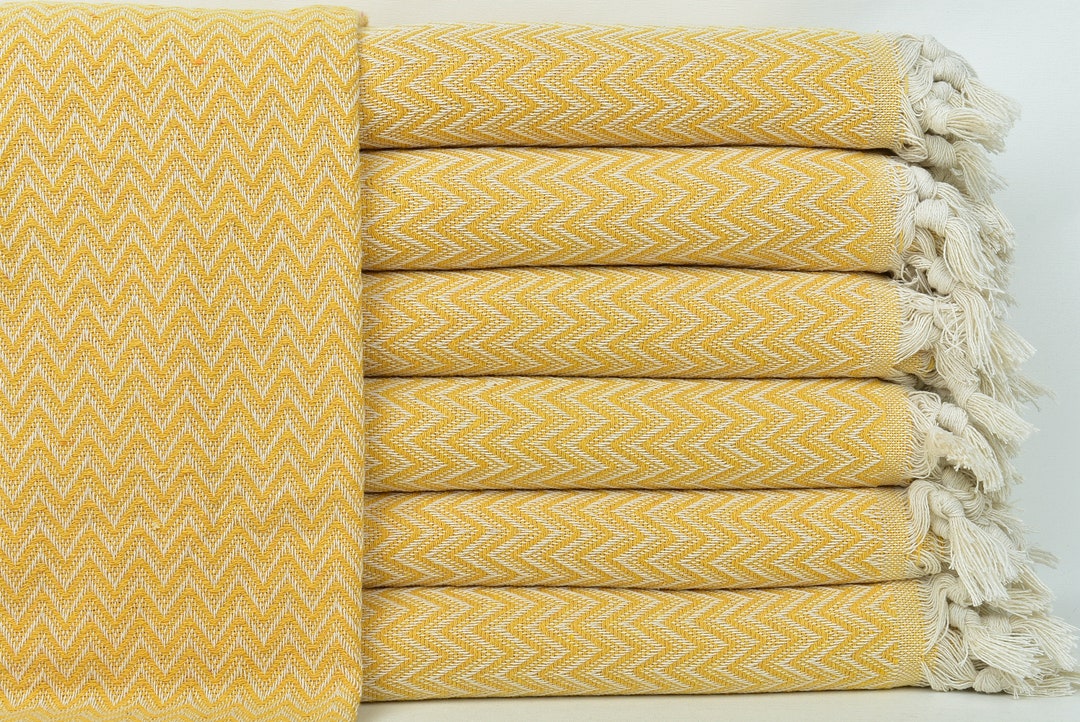 Turkish Bedspread, Picnic Blanket, Mustard Throw, Chevron Blanket