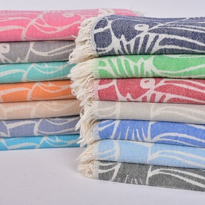 Turkish Towel, Beach Towel, Bath Towel, Fish Peshtemal, Patterned Towel, Animal Towel, 36x71 Inches Cotton Peshtemal, Cotton Baby Blanket