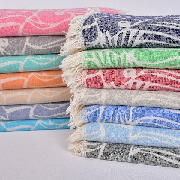 Turkish Towel, Beach Towel, Bath Towel, Fish Peshtemal, Patterned Towel, Animal Towel, 36x71 Inches Cotton Peshtemal, Cotton Baby Blanket