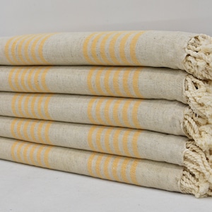 Wedding Gift Towel, Linen Towel, Beach Towel, Turkish Bath Towel, Pareo, Peshtemal Towel, Mustard Striped Towel, 40x70 inches Towel, T-12
