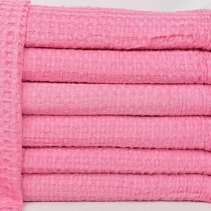 Beach Blanket, Turkish Bedspread, Pink Throw, Waffle Throw, 79x103 Inches Sofa Cover, King Size Blanket, Bedding Blanket, Oversize Throw,