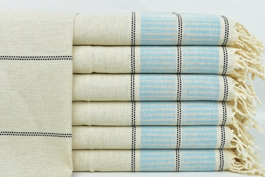 Camping Tea Towel, Bathroom Hand Towel, Turquoise Towel, Striped Towel