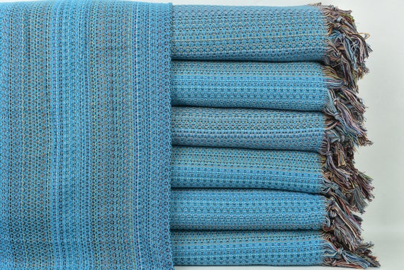 Beach Blanket, Couch Throw, Turquoise Throw, Colorful Blanket, 89x87 Inches Handwoven Bedspread, Decorative Throw, Yoga Blanket,