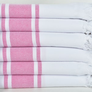 Custom Gift, Spa Gift, Home Decor Gifts, 40x71 Inches White-Fuchsia Cotton Towel, Wedding Gifts Towel, Peshtemal Towel,