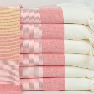 Personalized Gift for him, Turkish Towel Beach, Yellow-Coral Towel, Striped Towel, 40x67 Inches Wedding Favors, Wedding Towel,