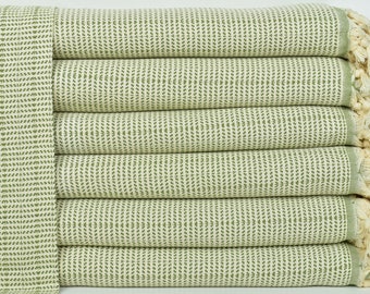 Handwoven Blanket, Turkish Blanket, Khaki Green Throw, Chevron Blanket, 75x91 Inches Designer Bedspread, Couch Throw, Camping Blanket,