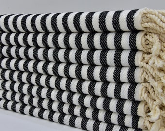 Dish Towel Turkish Hand Towel Face Towel Striped Hand Towel 24"x40" Napkin Towel Small Handmade Towel Black Hand Towel Turkish Peshkir D-203