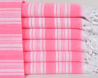 Bridemaid Towel, Wholesale Towel, Thin Towel, 37"x65" Turkish Peshtemal, Bright Pink Towel, Gift Towel, Beach Towel, Turkish Towel YR-02