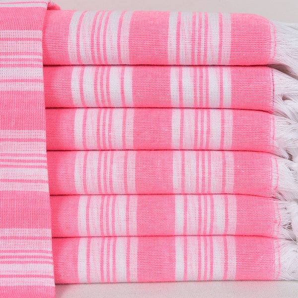 Bridemaid Towel, Wholesale Towel, Thin Towel, 37"x65" Turkish Peshtemal, Bright Pink Towel, Gift Towel, Beach Towel, Turkish Towel YR-02