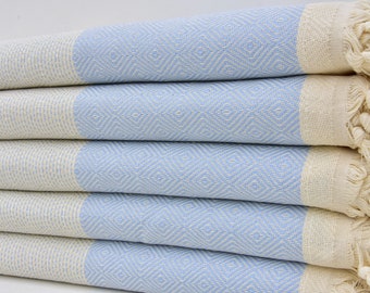 Turkish Blanket Baby Blue Blanket Quality Blanket Warm Blanket 79"x95" Turkish Throws Turkish Bedspread Soft Blanket Cotton Blanket I-105