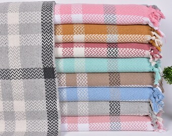 Turkish Blanket, Throw Blanket, Large Towel, Striped Bedspread, 79x91 Inches Cotton Throw, Bed Cover, Warm Throw, Decorative Bedspread,