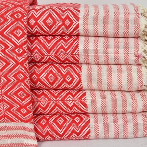 Cotton Personalized Turkish Towel, Red Wedding Gift Towel, 40&quot;x70&quot;, Bathroom Towel, Diamond Towel, Beach Towel, Decorative Towel T-18