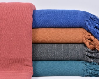 Winter Blanket, Large Towel, Turkish Blanket, Stonewashed Diamond Blanket, 71x107 Inches Cotton Throw, Shower Curtain, Yoga Blanket,