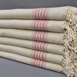 Wedding Gift Towel, Turkish Hand Towel, Kitchen Decor Towel, Organic Linen Towel, Red Striped Design Towel, 20&quot;x36&quot; Hand Towel, T-202