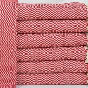 Turkish Bath Towel, Turkish Beach Towel, Red Towel, Diamond Towel, 40x71 Inches Turkish Towel Beach Blanket, Gift Towel, Organic Towel,