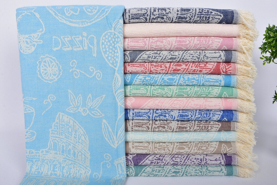 Hand Towel, Kitchen Towel, Turkish Towel, Italian Symbols Patterned