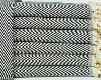 Beach Blanket, Handwoven Blanket, Black Throw, Chevron Blanket, 63x83 Inches Cotton Bed Cover, Picnic Blanket, Wholesale Throw,