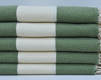 Turkish Hand Towel, Face Towel, Decorative Hand Towel, Organic Towel, Khaki Green Peshkir, Diamond Design Towel, 18"x36" Hand Towel, A-201