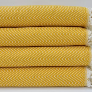 Mustard Blanket Herringbone Bedspread Turkish Bedspread Turkish Blanket 79&quot;x89&quot; Turkish Throw Turkish Towel Beach Blanket Sofa Cover I-104