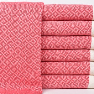 Personalized Turkish Towel, Organic Cotton Towels, Red Towel, Diamond Towel, 38x71 Inches Turkish Towel for Gift, Sauna Towel,