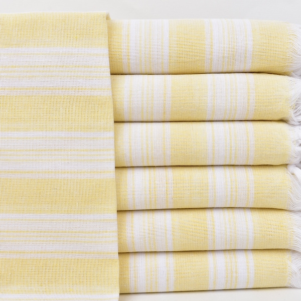 Turkish Towel, Organic Beach Towel, Light Yellow Peshtemal, Striped Towel, 40x71 Inches Quick Dry Towel, Gift Towel, Picnic Towel,