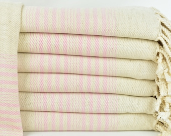 Personalized Towel, Turkish Towel Beach, Pink Towel, Striped Towel, 40x79 Inches Linen Towel, Bachelorette Party Beach Towel, Gift Towel,