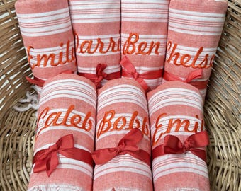 Personalized Turkish Towel – Custom Name Embroidered Bath or Beach Towel, Bridesmaid Gift, Wedding Favor, Spa or Travel Towel