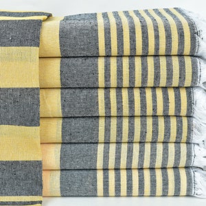 Personalized Gift Box Towel, Personalized Towel, Dark Navy-Mustard Towel, Striped Towel, 40x71 Inches Customized Towels, Gift Towel,