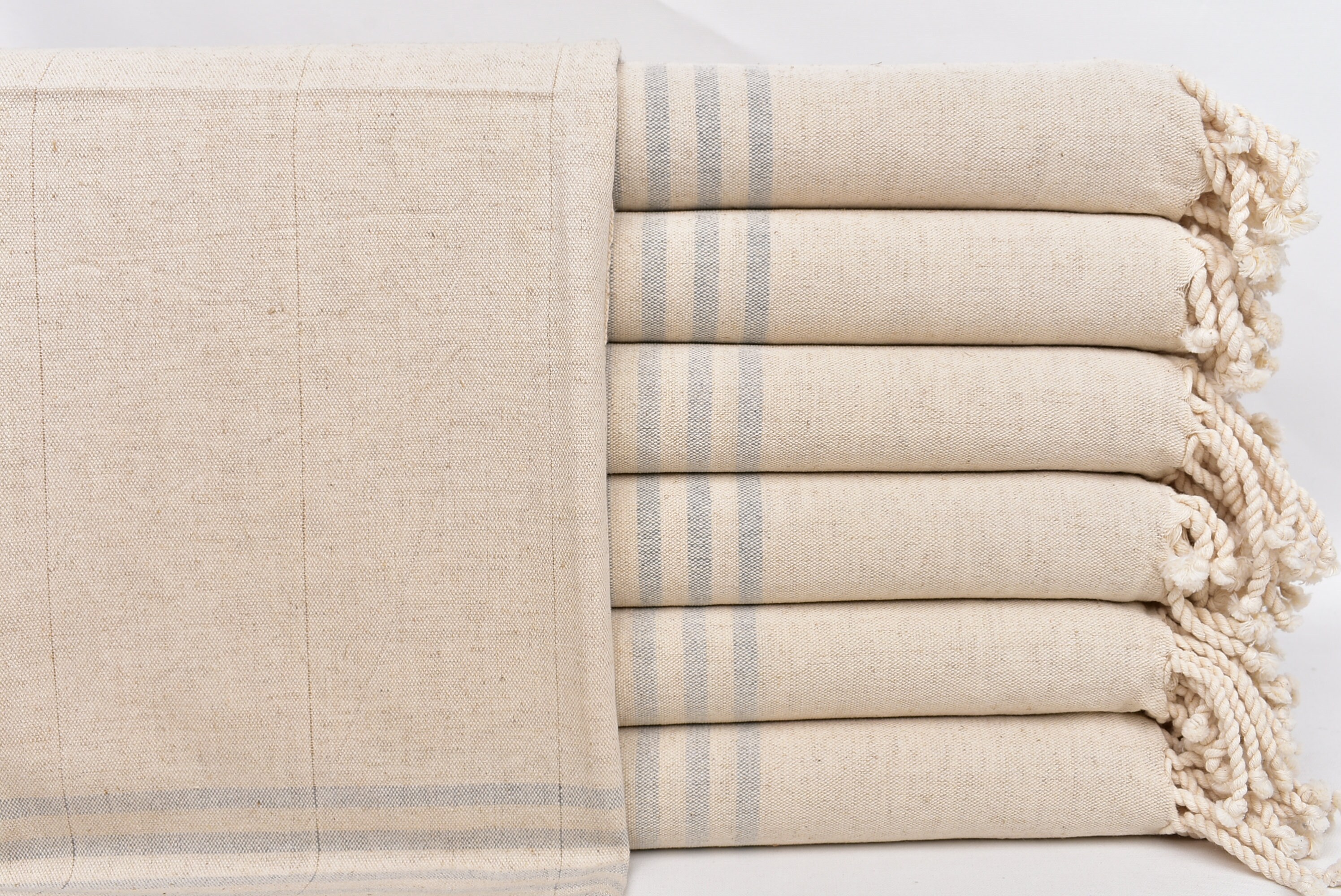 Turkish Towel, Beach Towel Personalized, Light Gray Striped 36x67 Inches Linen Bridesmaid Gift Box