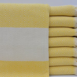 Turkish Peshtemal Yellow Towel Handmade Towel Soft Towel Turkish Towel 40&quot;x70&quot; Bath Towel Diamond Design Towel Shower Towel A-01