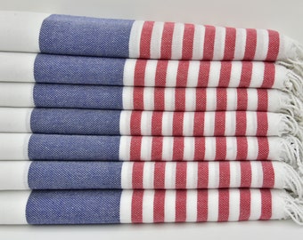 Striped Towel Navy Blue Red Towel Turkish Towel 40"x65" Turkish Peshtemal Gift Towel Yoga Towel Bath Towel Turkey Towel Picnic Towel D-01