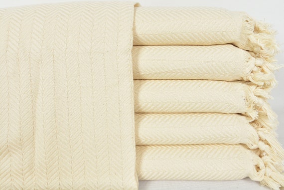 Natural Cotton Blanket, Herringbone Blanket, Sofa Cover, Gift Blanket, Camping Blanket, Turkish Large Beach Towel, Throws 78"x94" B-104