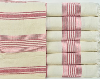 Bedcover, Turkish Throw, Red Blanket, Striped Throw, 77x95 Inches Handwoven Bedspread, Designer Blanket, Camping Throw,