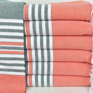 Bachelorette Towel, Turkish Towels Beach, Dark Green-Orange Towel, Striped Towel, 40x67 Inches Customized Towels, Hammam Towel,