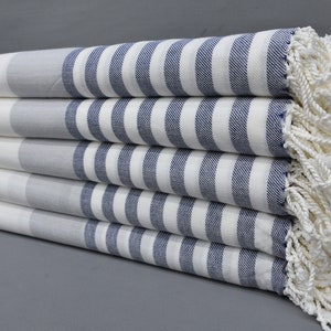 Bridesmaid Gift Towel, Turkish Beach Towel, Soft Cotton Towel, Peshtemal Towel, Gray and Navy Towel, Striped Towel, 40x70 inches Towel T-11