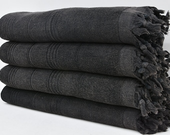 Turkish Towel, Cotton Towel, Wedding Gift Towel, Beach Towel, Absorbent Towel, Peshtemal Towel, Black Terry Towel, 36x70 inches Towel, D-21