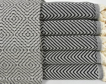 Black Throw, Wedding Gift Cotton Blanket, Large Blanket, Bedspread, Bedroom Blanket, Sofa Cover, Picnic Blanket, Large Towel, 78"x94" B-102